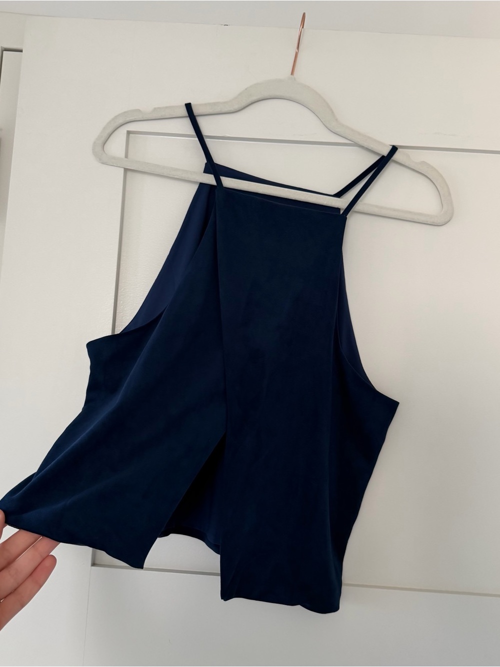 Olivaceous Navy Blue High Neck Halter Top | Size L | Open Back | Flowy | NWOT - Picture 7 of 9